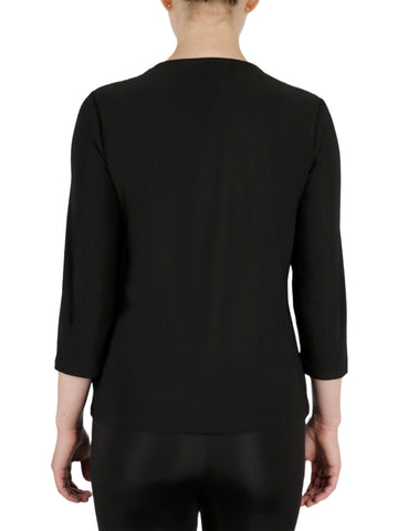 3 Qtr Twist Neck Solid Ity Knit Top
