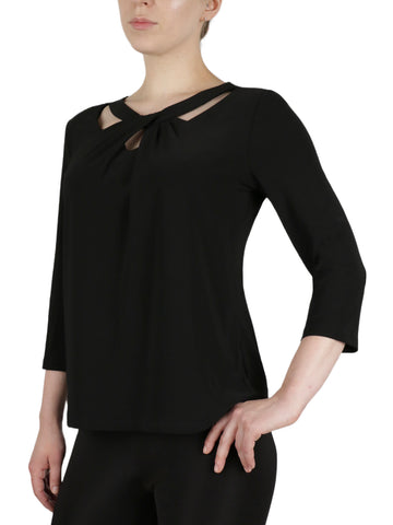 3 Qtr Twist Neck Solid Ity Knit Top