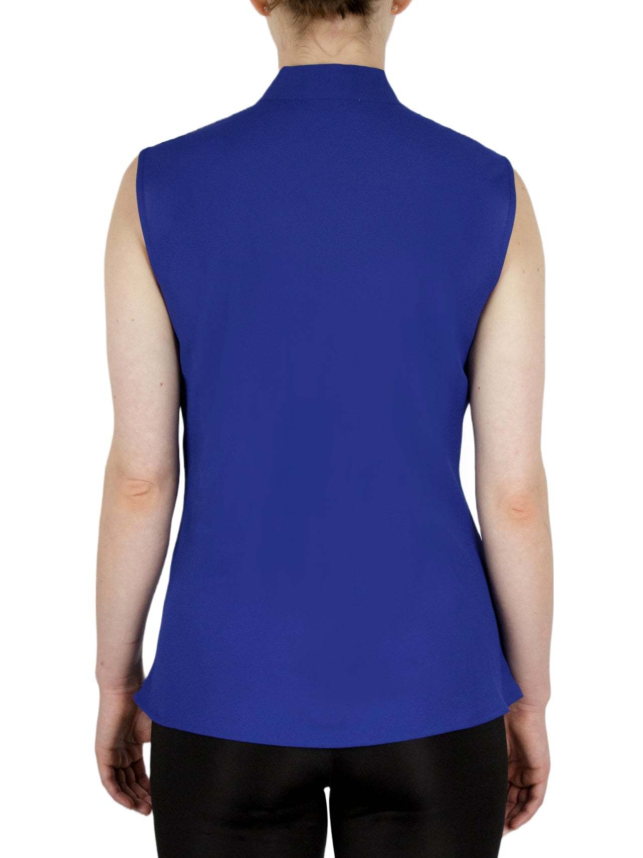  Kasper Sleeveless Tie Front Crepe Blouse - Royal Blue - Bonton