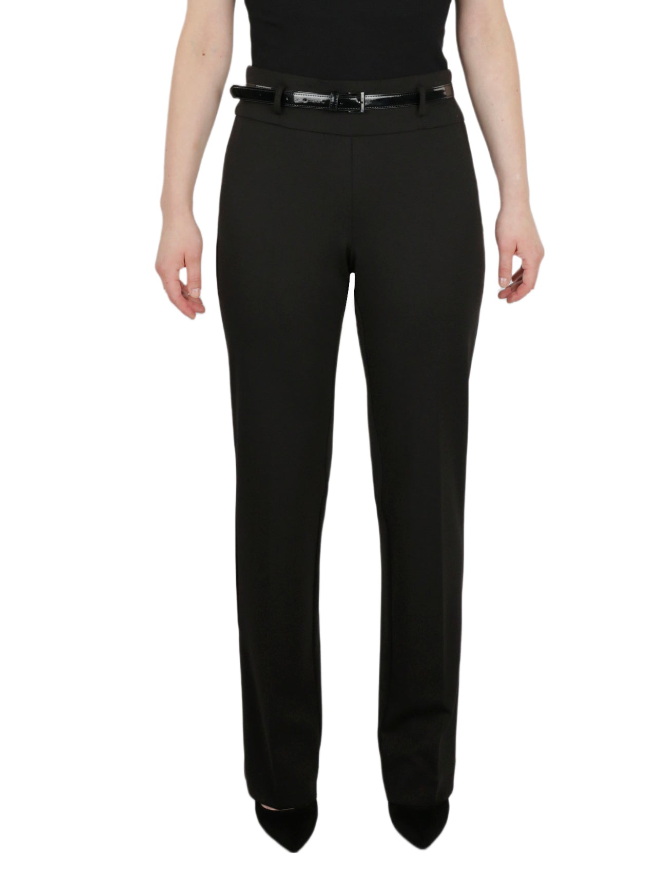  Kasper High Rise Pull On With Belt Boot Leg Ponte Pant - Black - Bonton