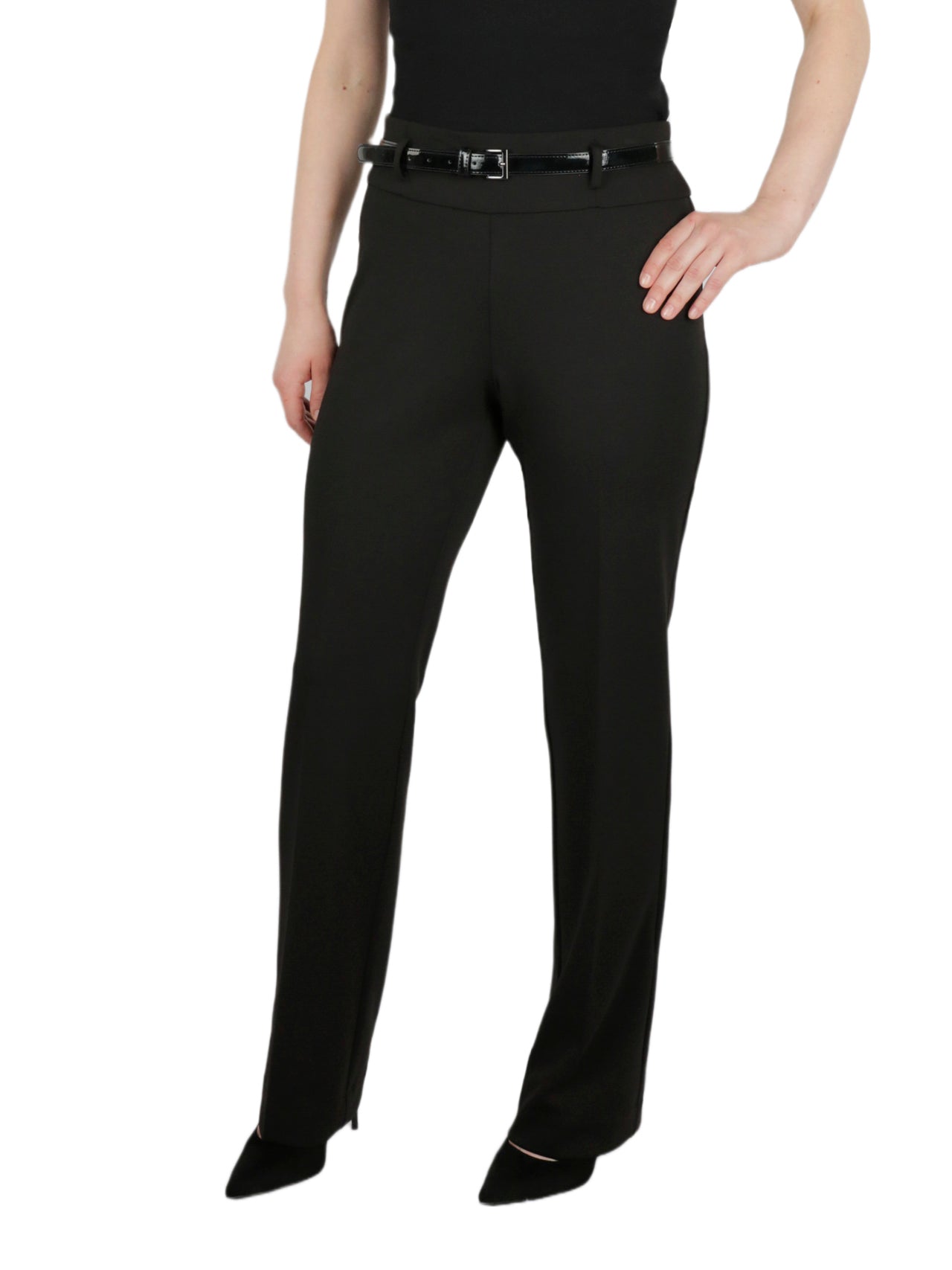 Kasper High Rise Pull On With Belt Boot Leg Ponte Pant - Black - Bonton