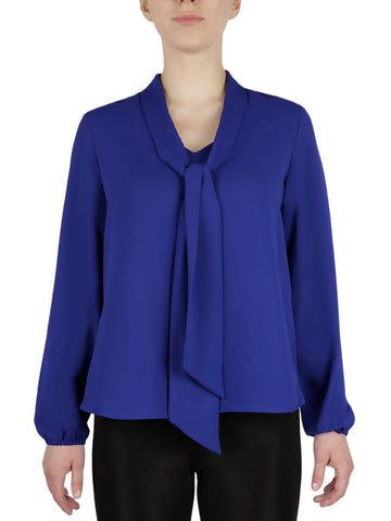 Long Sleeve Bow Crepe Blouse