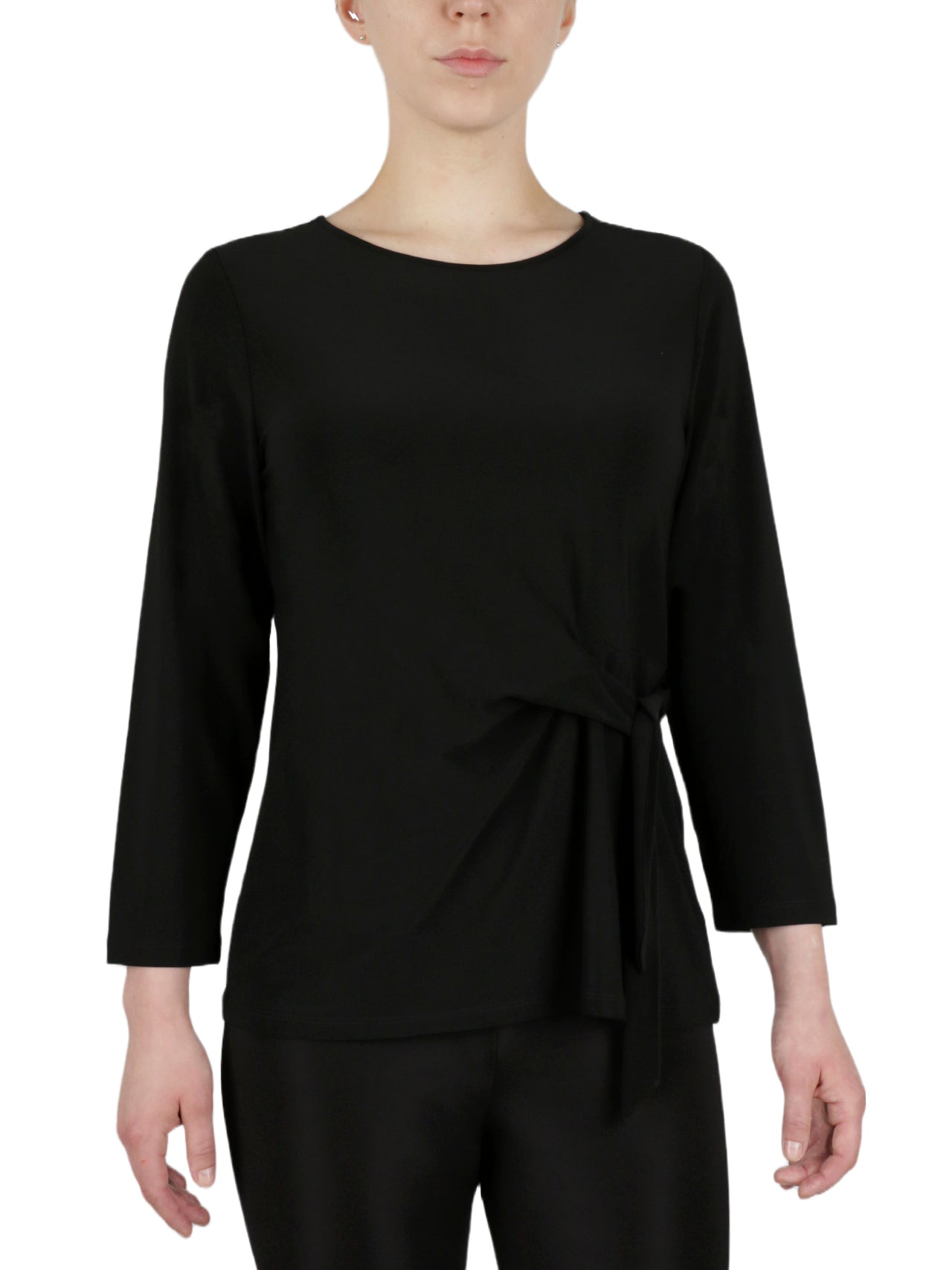  Kasper 3 Quater Tie Front Solid Ity Top - Black - Bonton