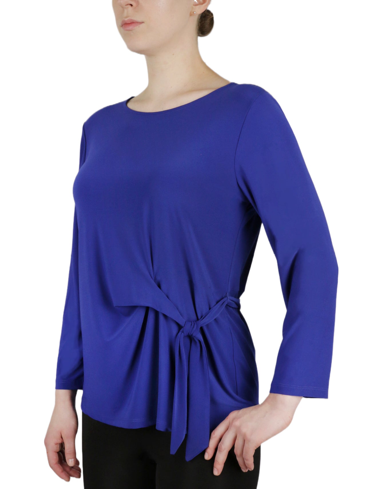  Kasper 3 Quater Tie Front Solid Ity Top - Royal Blue - Bonton