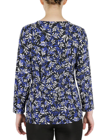 3 Quater Tie Front Printed Feather Ity Knit Top