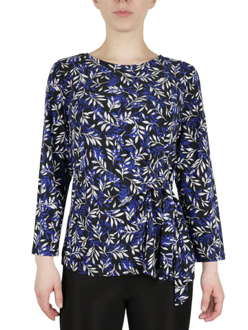 3 Quater Tie Front Printed Feather Ity Knit Top