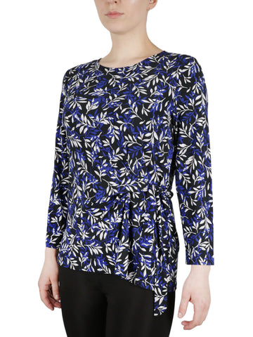 3 Quater Tie Front Printed Feather Ity Knit Top