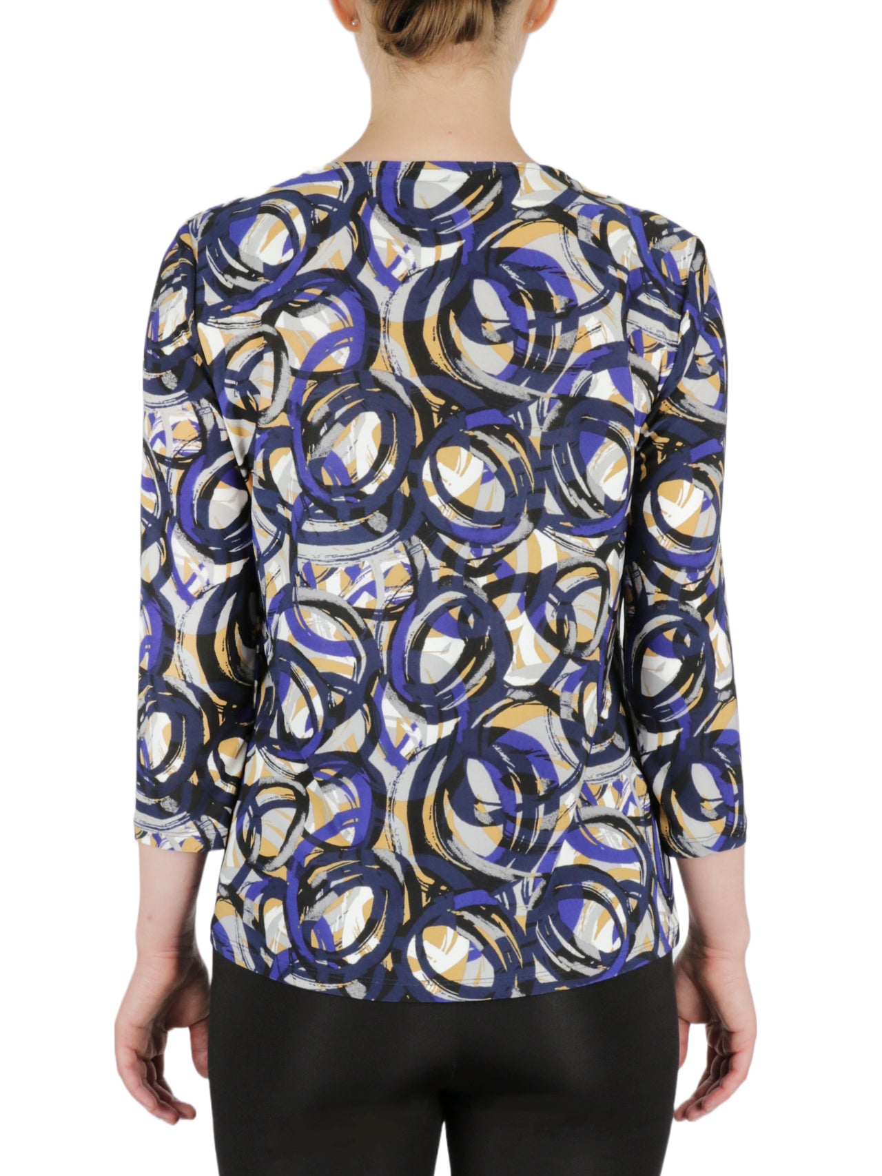  Kasper 3Q Twist Next Printed Circle Ity Knot Top - Royal Blue Marigold Multi - Bonton