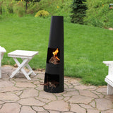 Backyard Heavy-Duty Steel Modern Wood-Burning Fire Pit Chiminea with Built-In Log Storage - 49" - Black