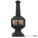 Backyard Patio Steel 360-Degree View Wood-Burning Fire Pit Chiminea with Wood Grate and Poker - 57" - Black