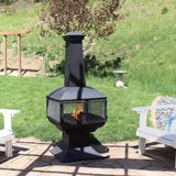 Backyard Patio Steel 360-Degree View Wood-Burning Fire Pit Chiminea with Wood Grate and Poker - 57" - Black