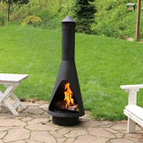 Backyard Patio Steel Wood-Burning Fire Pit Chiminea with Rain Cap, Wood Grate, and Fire Poker - 56" - Black