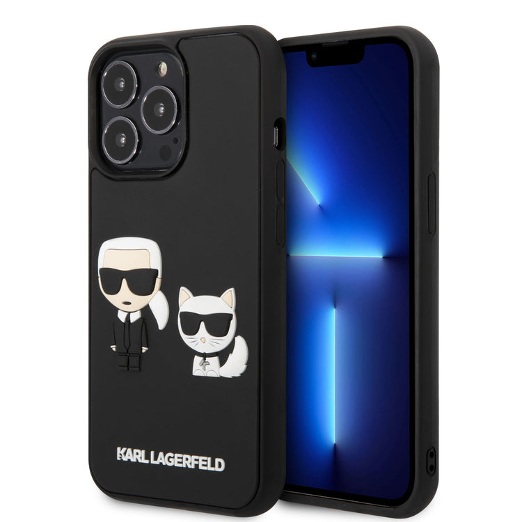 iPhone 13 Pro - Saffiano Black 3D Karl And Choupette Design - Karl Lagerfeld