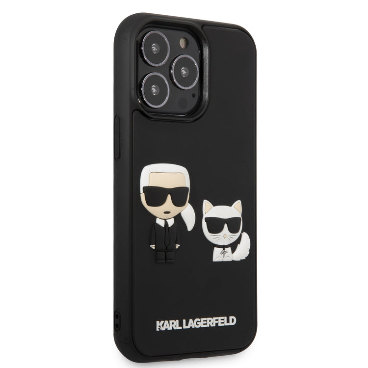 iPhone 13 Pro - Saffiano Black 3D Karl And Choupette Design - Karl Lagerfeld