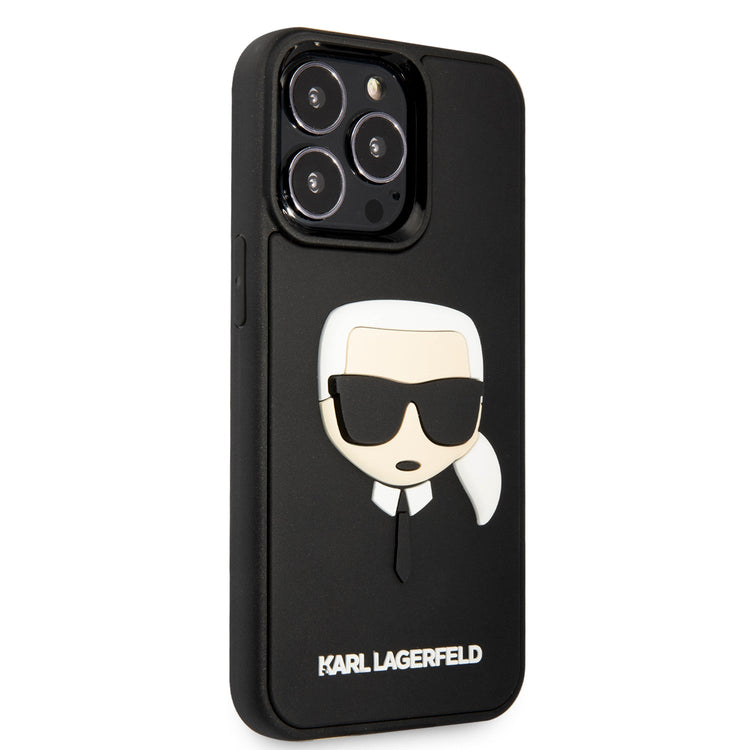 iPhone 14 Pro - PC/TPU Black 3D Rubber Case Karl Head - Karl Lagerfeld