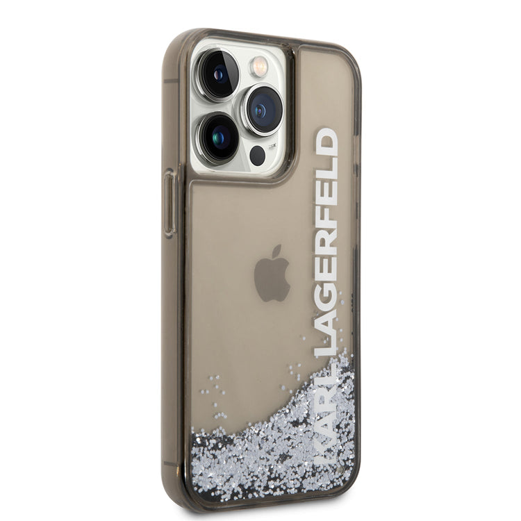 iPhone 14 Pro - PC/TPU Black Liquid Glitter Translucent Case Elongated Logo - Karl Lagerfeld