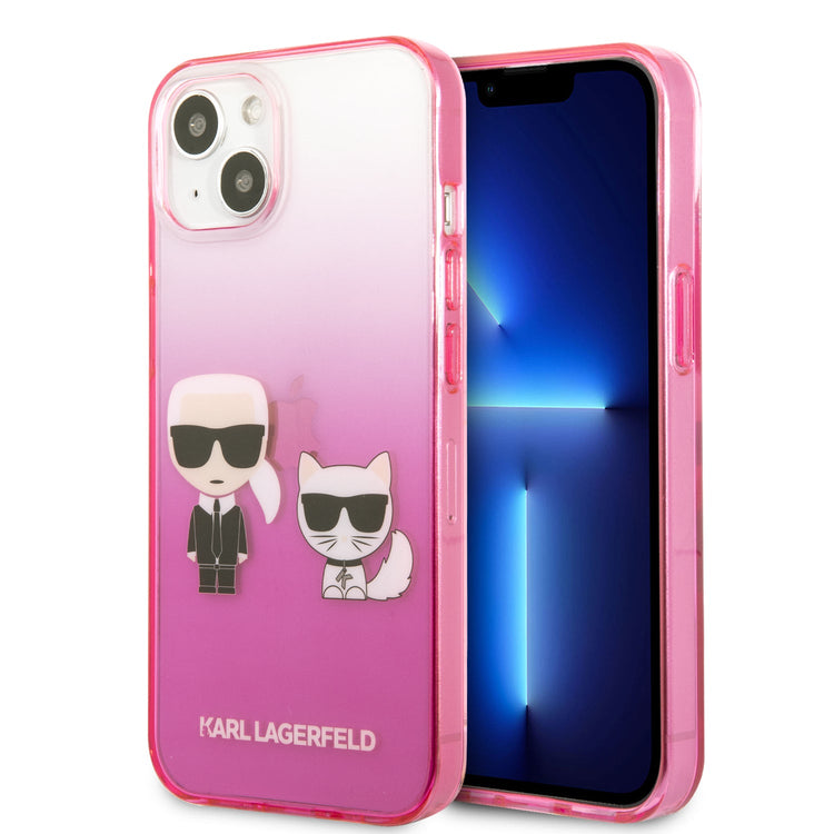iPhone 14 Plus - PC/TPU Pink Iml Case Karl And Choupette Bodies Gradient And Dyed Bumper - Karl Lagerfeld
