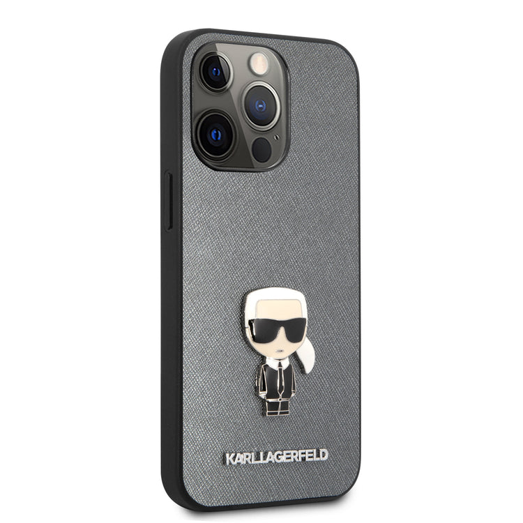 iPhone 13 Pro Max - Hard Case Silver Saffiano Ikonik Karl - Karl Lagerfeld