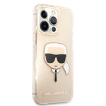 iPhone 13 Pro Max - Hard Case Gold TPU Full Glitter with Karl's Head - Karl Lagerfeld
