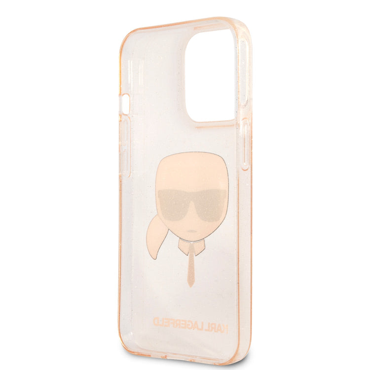 iPhone 13 Pro Max - Hard Case Gold TPU Full Glitter with Karl's Head - Karl Lagerfeld