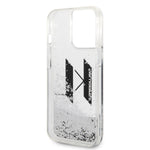 iPhone 14 Pro Max - PC/TPU Silver Liquid Glitter Case Big Karl Logo - Karl Lagerfeld
