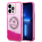 iPhone 14 Pro Max - PC/TPU Pink Liquid Glitter Case Round Rsg Logo - Karl Lagerfeld