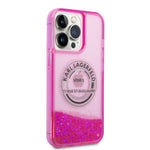 iPhone 14 Pro Max - PC/TPU Pink Liquid Glitter Case Round Rsg Logo - Karl Lagerfeld