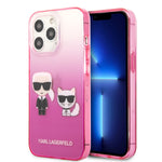 iPhone 14 Pro Max - PC/TPU Pink Iml Case Karl And Choupette Bodies Gradient And Dyed Bumper - Karl Lagerfeld