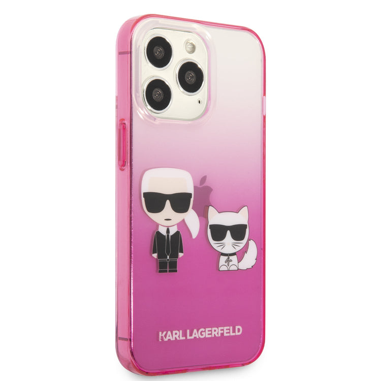 iPhone 14 Pro Max - PC/TPU Pink Iml Case Karl And Choupette Bodies Gradient And Dyed Bumper - Karl Lagerfeld