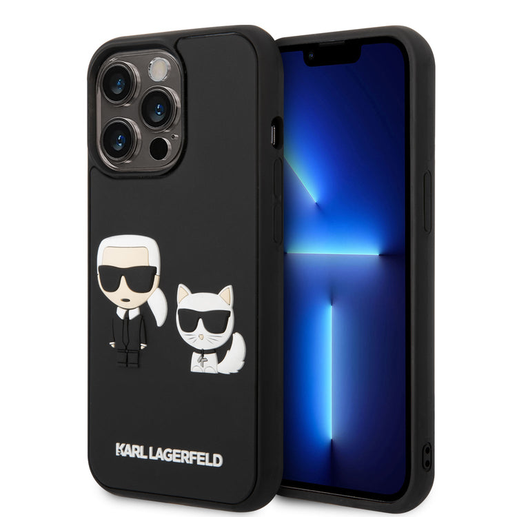 iPhone 14 Pro - PC/TPU Black 3D Rubber Case Karl & Choupette - Karl Lagerfeld