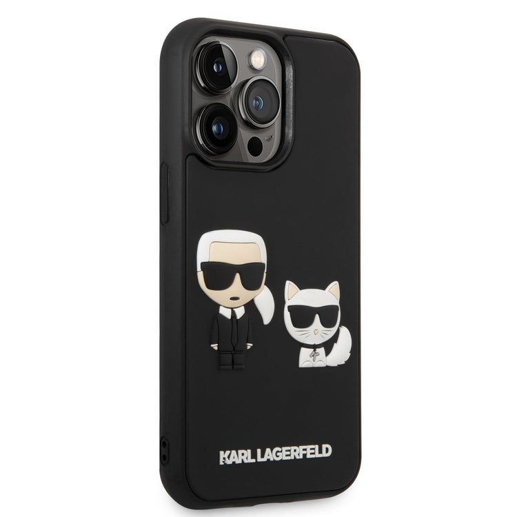 iPhone 14 Pro - PC/TPU Black 3D Rubber Case Karl & Choupette - Karl Lagerfeld