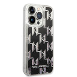 iPhone 14 Pro - PC/TPU Black Liquid Glitter Case Monogram Pattern Multicolor Glitter - Karl Lagerfeld