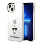 iPhone 14 Plus - PC/TPU Clear Iml Case Printed Choupette Body Logo And Black Camera Outline - Karl Lagerfeld