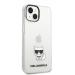 iPhone 14 Plus - PC/TPU Clear Iml Case Printed Choupette Body Logo And Black Camera Outline - Karl Lagerfeld