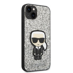 iPhone 14 Plus - PC/TPU Silver Glitter Flakes Case With Ikonik Patch And Metal Logo - Karl Lagerfeld