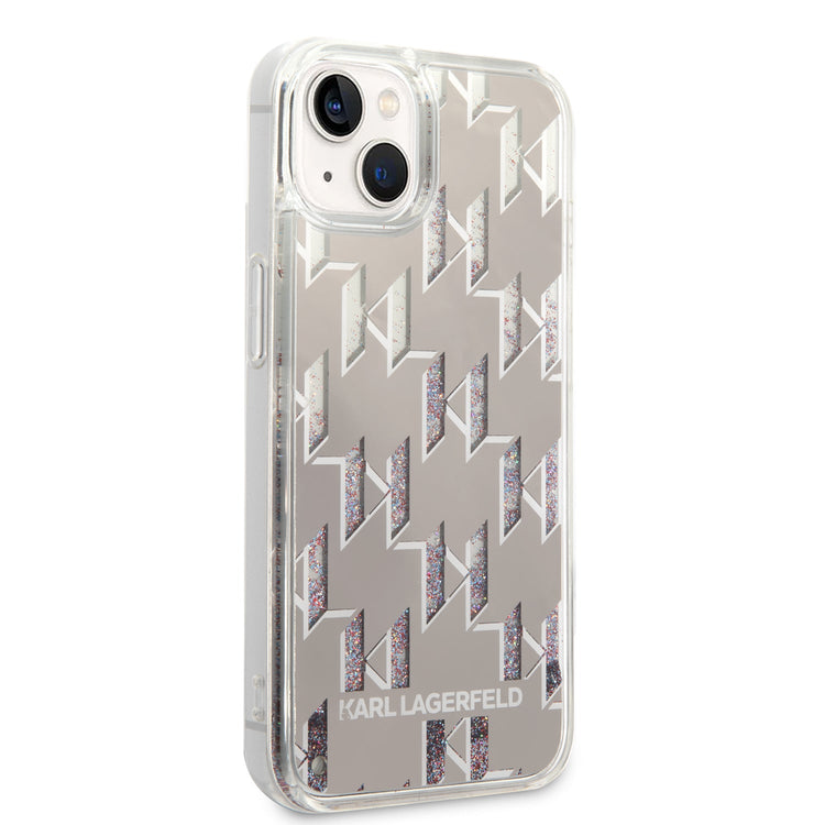 iPhone 14 Plus - PC/TPU Silver Liquid Glitter Case Monogram Pattern Multicolor Glitter - Karl Lagerfeld