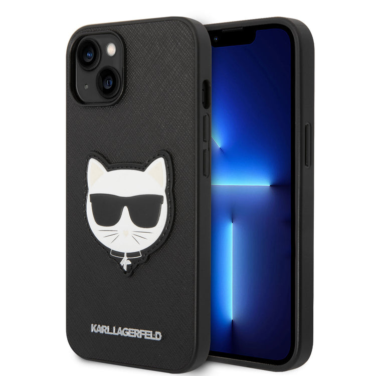 iPhone 14 Plus - PU Leather Black Case With Choupette Head Patch - Karl Lagerfeld
