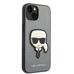 iPhone 14 Plus - PU Leather Silver Case With Karl Head Patch - Karl Lagerfeld