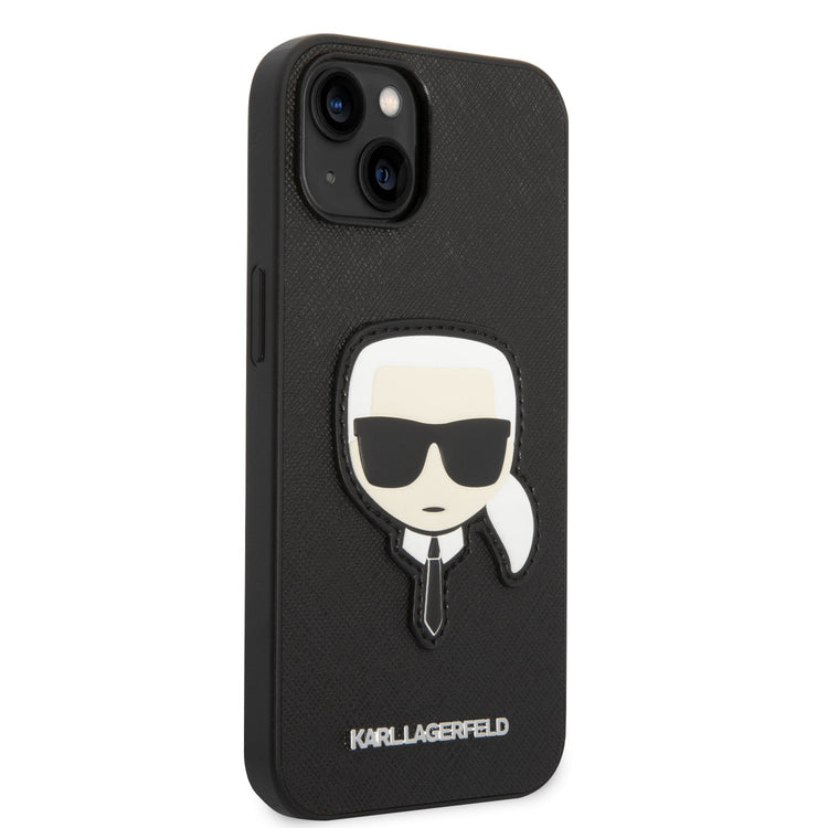 iPhone 14 Plus - PU Leather Black Case With Karl Head Patch - Karl Lagerfeld