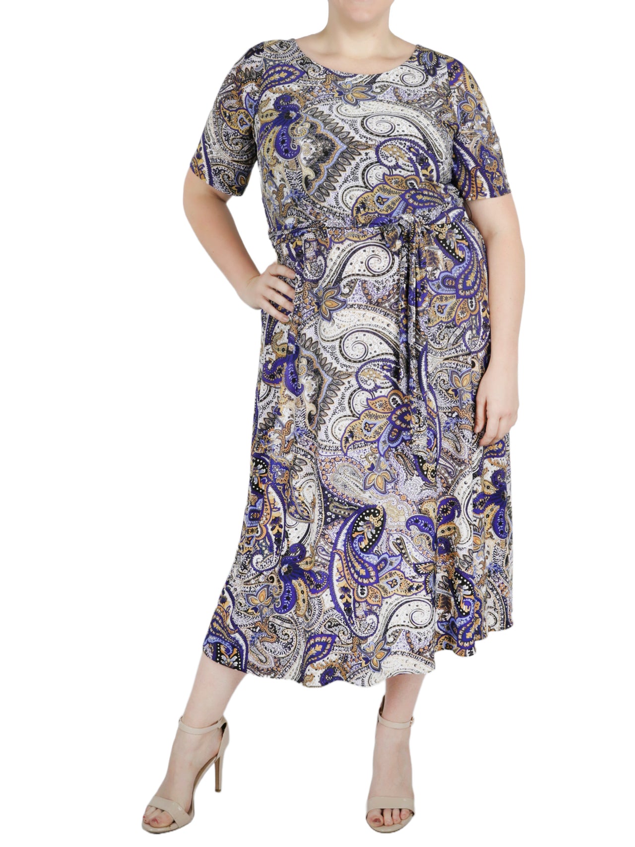  Kasper Fit And Flare Printed Ity - Royal Blue/Marigold Combo - Bonton