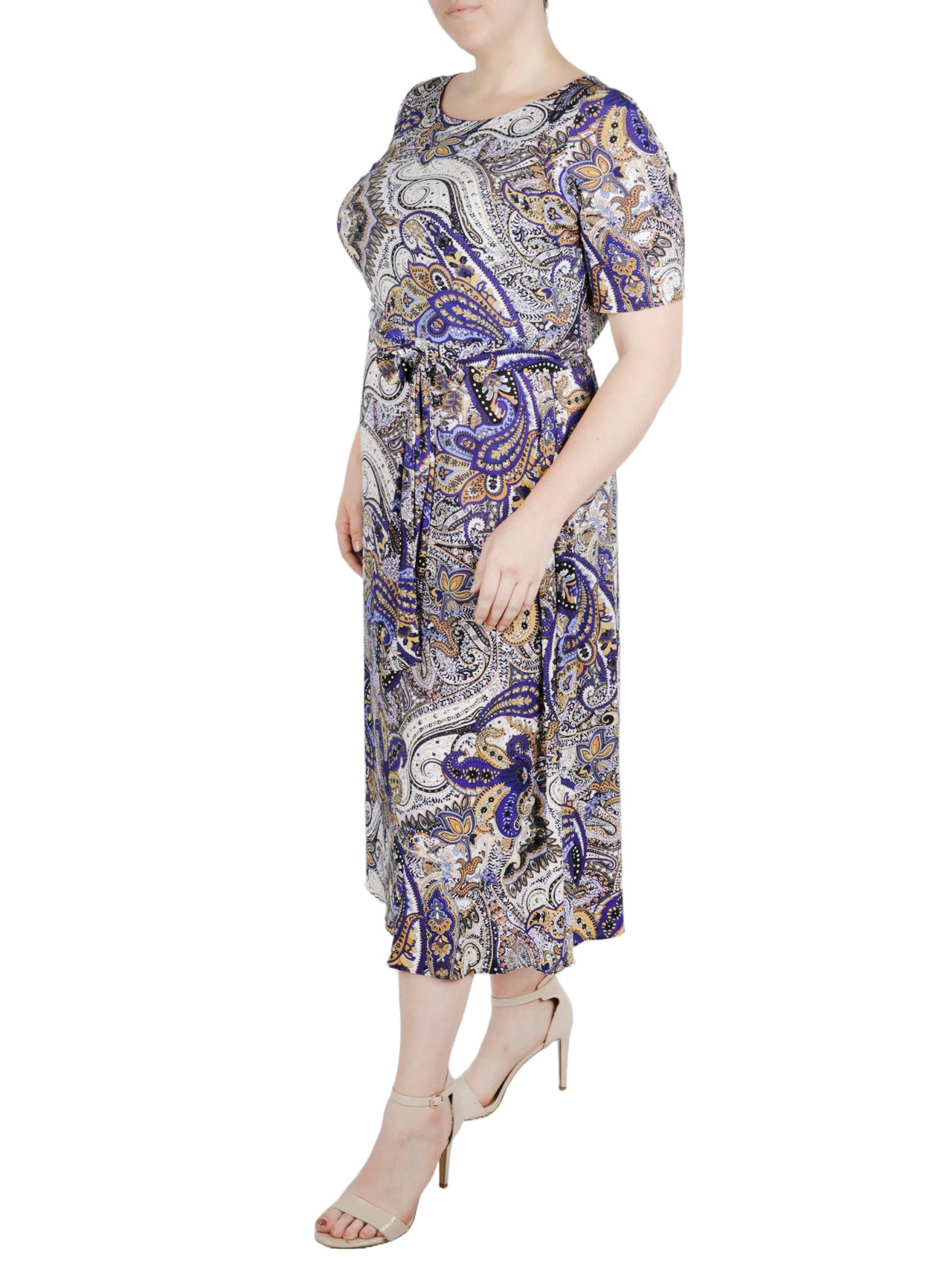 Kasper Fit And Flare Printed Ity - Royal Blue/Marigold Combo - Bonton