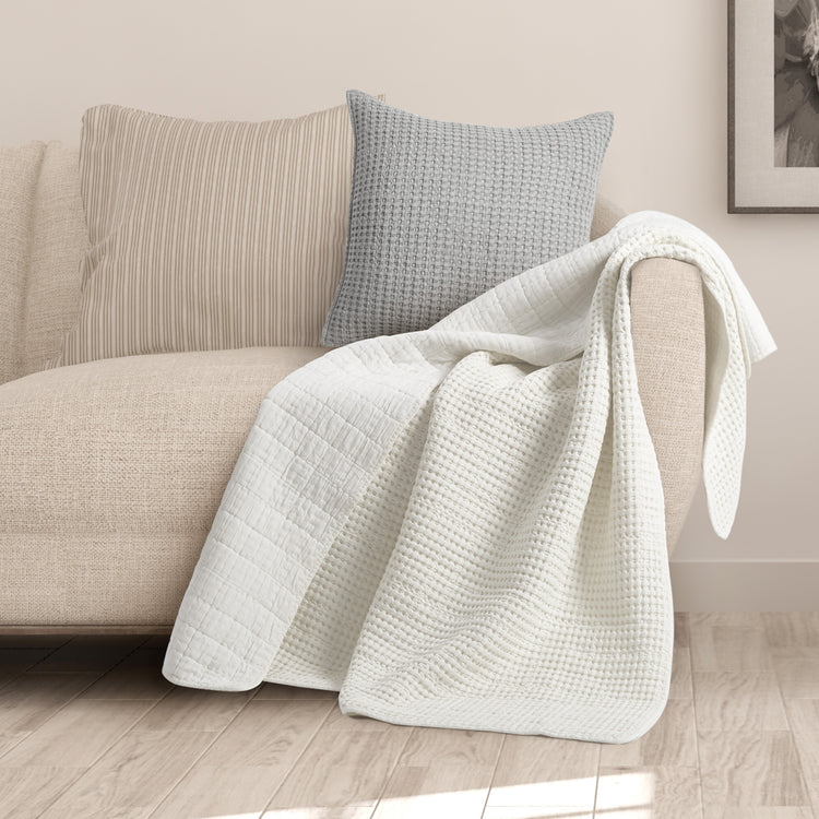 Mills Waffle Quilted Throw Grey