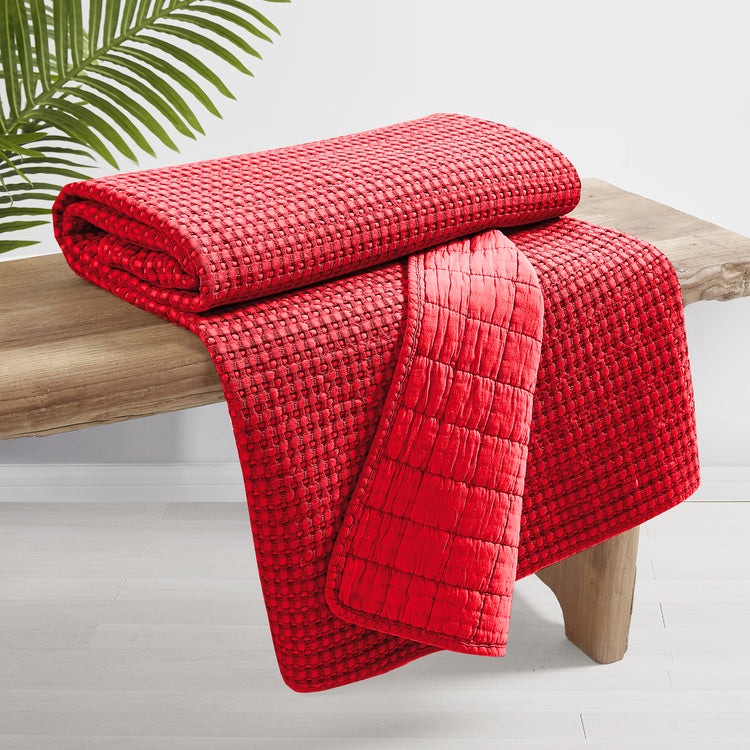 Mills Waffle Quilted Throw Coral