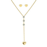 Three-CZ Stoned Heart Necklace & Heart Stud Earrings Set