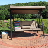 3-Person Patio Swing with Adjustable Canopy and Cushions