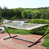 Large Two-Person Double Wide 100% Cotton Rope Hammock with Spreader Bars for Patio and Backyard - 450 lb Weight Capacity
