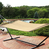 Large Double Wide Two-Person Polyester Rope Hammock with Spreader Bars - 600 lb Weight Capacity