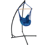 Double Cushion Hanging Rope Hammock Chair Swing with X-Stand - 250 lb Weight Capacity