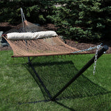 Large Double Wide Two-Person Polyester Rope Hammock with Steel Stand - 400 lb Weight Capacity/15' Stand - Brown