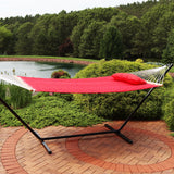 Two-Person Quilted Fabric Hammock with Spreader Bars and Detachable Pillow - 440 lb Weight Capacity